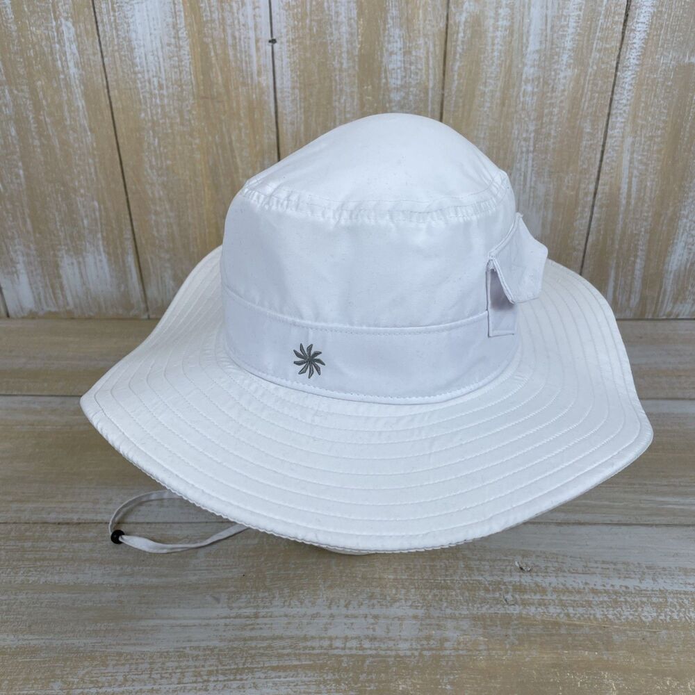 Athleta Sun Bucket Hat Wide-Brim White Size M w/ Adjustable Chin Strap